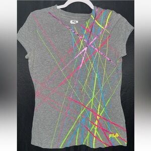 Fila gray Multicolor design Graphic Tee medium